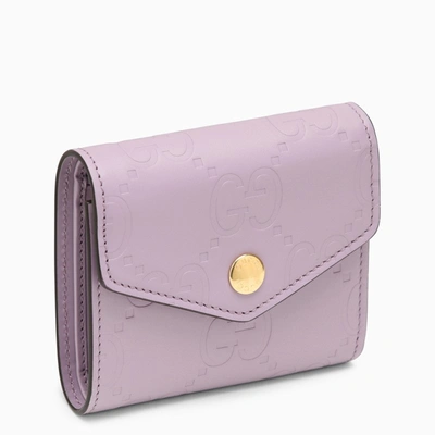 Gucci Tri-fold Lavender Leather Wallet In Purple