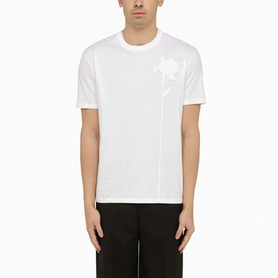 VALENTINO WHITE COTTON T-SHIRT WITH EMBROIDERY