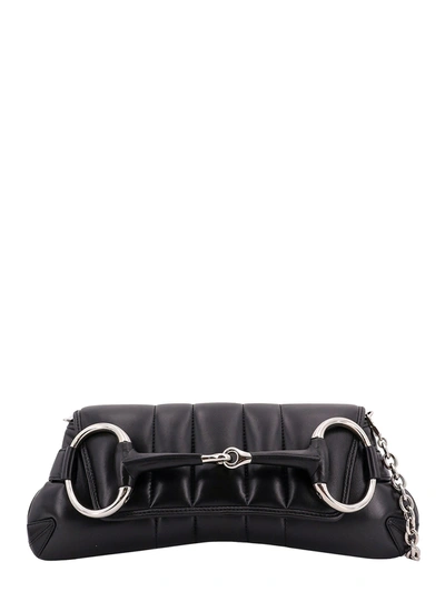 Gucci Padded Leather Shoulder Bag With Iconic Frontal Horsebit In Black