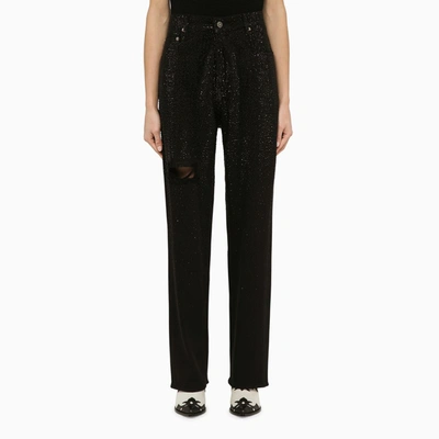 Golden Goose Denim Trousers With Crystals In Black
