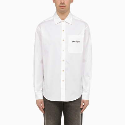 PALM ANGELS WHITE COTTON SHIRT WITH LOGO