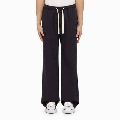 Palm Angels Navy Trousers With Logo In Blue