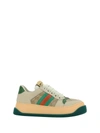 Gucci Screener Embellished Canvas-trimmed Distressed Leather Sneakers
