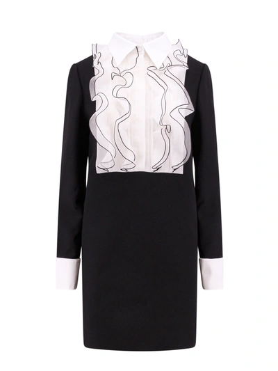 VALENTINO WOOL AND SILK DRESS WITH FRONTAL PLASTRON