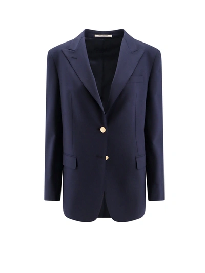 Tagliatore Wool Blend Blazer With Gold Buttons In Blue