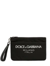 Dolce & Gabbana Black Pouch With Contrasting Rubberized Logo In Nylon In Black
