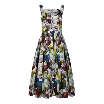 Dolce & Gabbana Floral-print Cotton Midi Dress In Multicolor