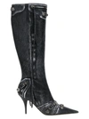 Balenciaga Cagole Printed Leather Knee Boots In Black