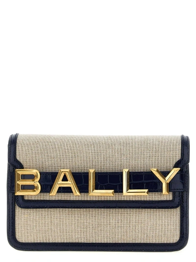 Bally Logo Leather Canvas Crossbody Bag In Blue