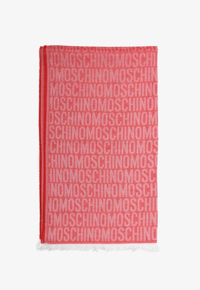 Moschino Fringed Logo-jacquard Scarf In Red
