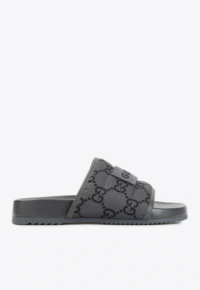 Gucci All-over Logo Slides In Grey