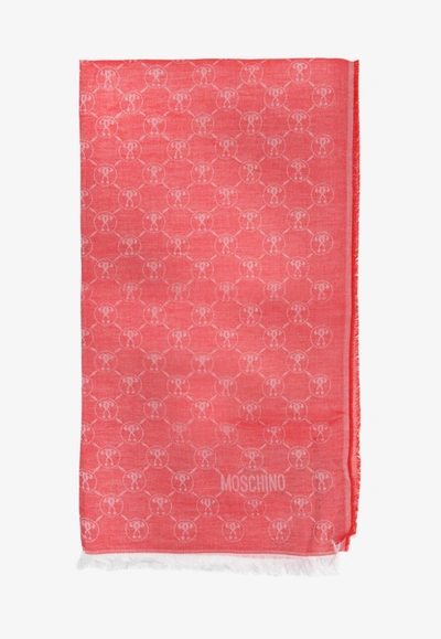 Moschino All-over Monogram Jacquard Scarf In Red