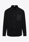 Loewe Mens Brand-embroidery Patch-pocket Long-sleeve Cotton Shirt Black In Black