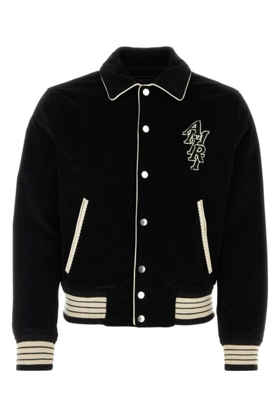 Amiri Logo-appliquéd Leather-trimmed Cotton-blend Corduroy Varsity Jacket In Black