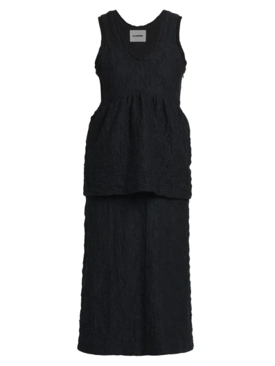 Jil Sander Gathered Sleeveless Midi Dress In Black