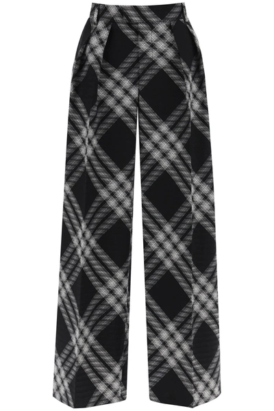BURBERRY BURBERRY DOUBLE PLEATED CHECKERED PALAZZO PANTS WOMEN