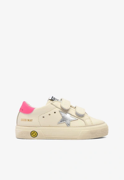Golden Goose Db Babies May School Sneakers With Laminated Star In White