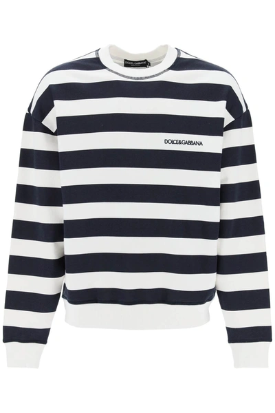 Dolce & Gabbana Striped Sweatshirt With Embroidered Logo Men In Multicolor