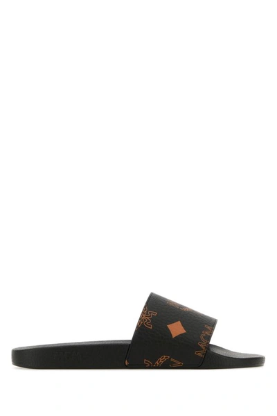 Mcm Women's Visetos Monogram Pool Slides In Black