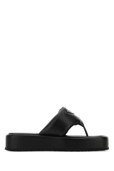 Prada Soft Padded Nappa Leather Sandals In Black