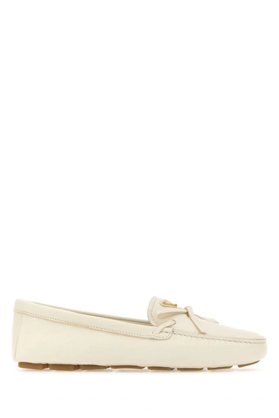 Prada Woman Ivory Leather Loafers In White