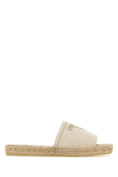 Prada Woman Sand Fabric Slippers In Brown