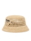 Prada Woven Fabric Bucket Hat In Cream