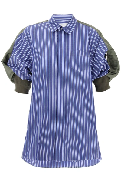 Sacai Cotton Poplin & Nylon Twill Mini Dress In Stripe