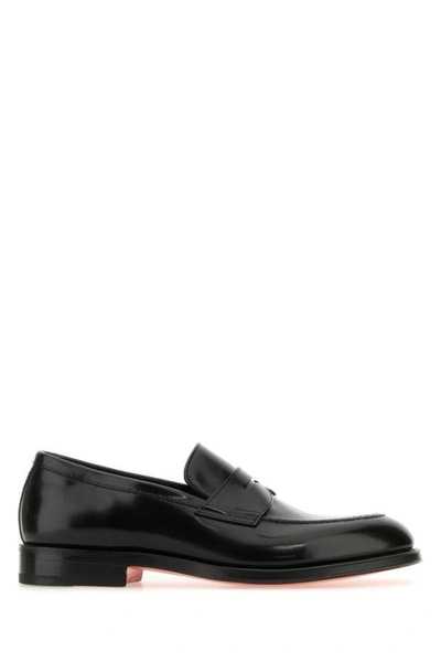 Santoni Man Black Leather Penny Loafers