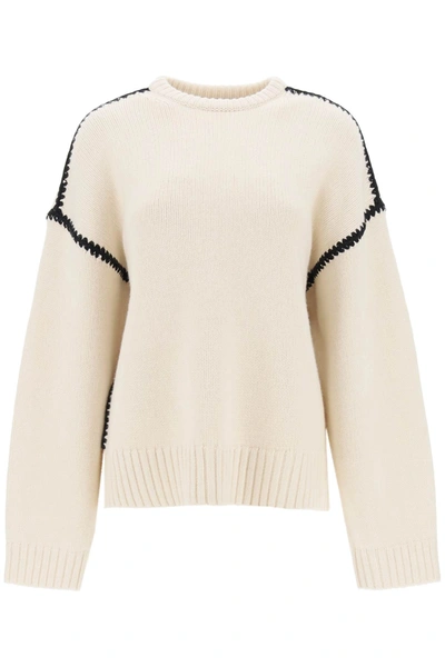 Totême Cashmere-blend Knit Sweater With Embroidered Detail In Neutro