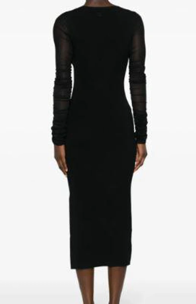 Pinko Long Knit Dress With Tulle In Noir Limousine