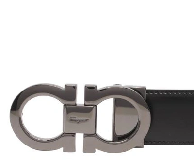 Ferragamo Reversible And Adjustable Gancini Belt In Black