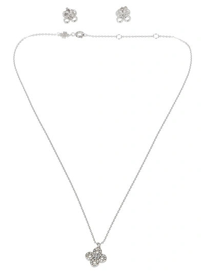 Tory Burch Crystal Embellished Pendant Necklace In Tory Silver/crystal