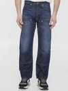Palm Angels Monogram-embroidered Wide-leg Jeans In Blue