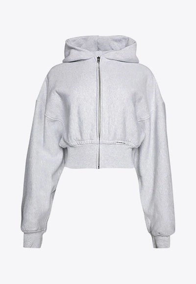 Alexander Wang Zip-up Cropped Hoodie In Gray