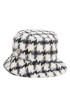 NINE WEST HOUNDSTOOTH FAUX FUR REVERSIBLE BUCKET HAT