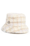 NINE WEST HOUNDSTOOTH FAUX FUR REVERSIBLE BUCKET HAT