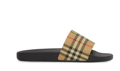 Burberry Check Print Slides Man Sandals Multicolored Size 13 Thermoplastic Polyurethane In Beige