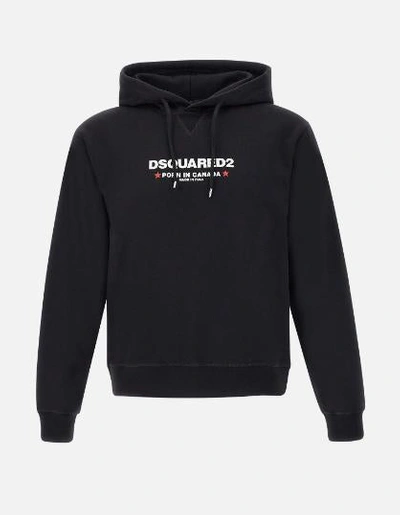 Dsquared2 Loose Fit Logo Cotton Hoodie In Black