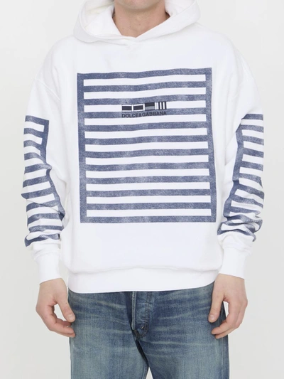 Dolce & Gabbana Off-white Printed Hoodie In Blue