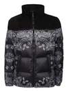 Philipp Plein Nylon And Suede Down Jacket Paisley Bandana In Black