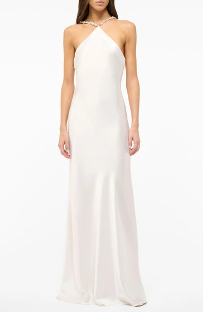 Staud Cadence Pearl-embellished Satin Maxi Slip Dress In White