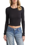 Bp. Rib Long Sleeve Crop Top In Black