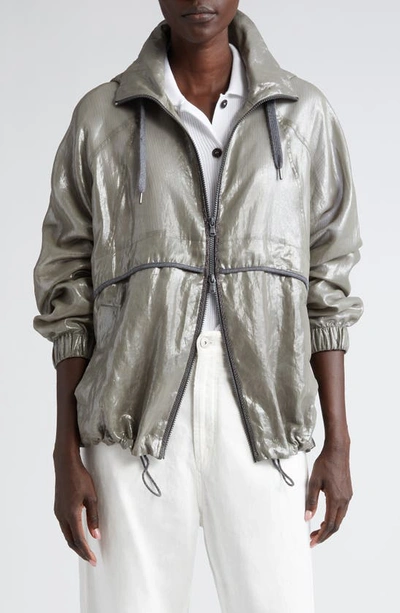 BRUNELLO CUCINELLI METALLIC FINISH COTTON HOODED JACKET