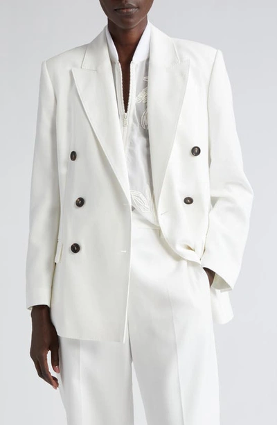 Brunello Cucinelli Double-breasted Cotton-twill Blazer In Off White