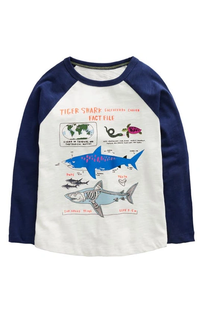 Mini Boden Kids' Raglan Fact File T-shirt Ivory/navy Sharks Boys Boden