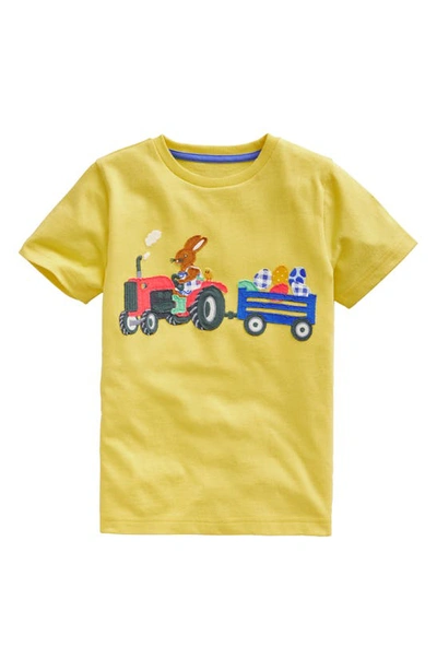 Mini Boden Kids' Easter Appliqué T-shirt Zest Yellow Tractor Boys Boden