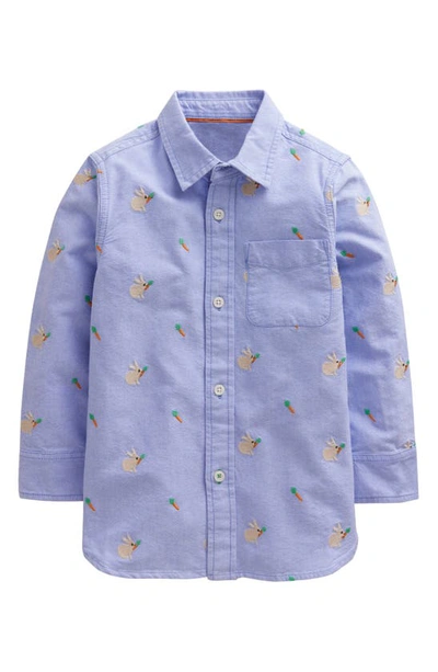 Mini Boden Kids' Embroidered Oxford Shirt Blue Bunny Embroidery Boys Boden