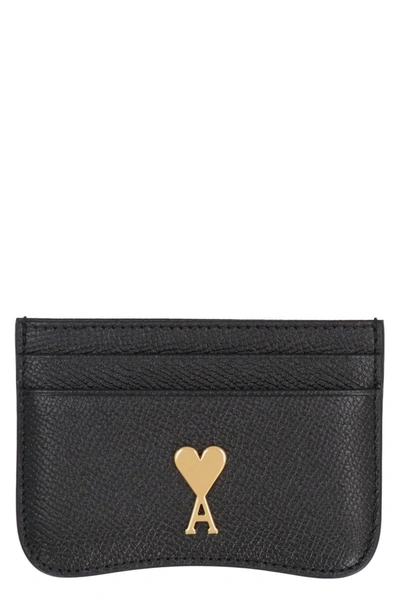 Ami Alexandre Mattiussi Ami Paris Leather Card Holder In Black