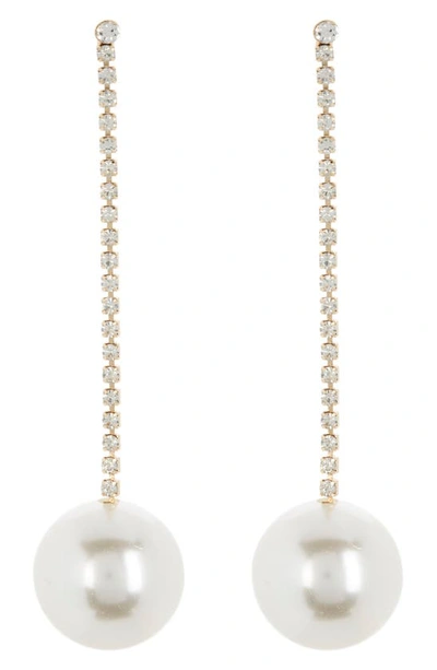 Tasha Imitation Pearl Crystal Chain Drop Earrings In Gold/ Ivory